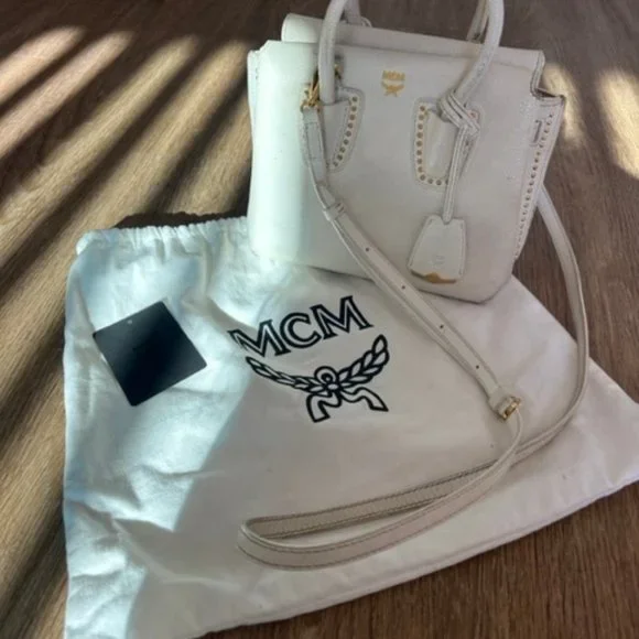 MCM Mini Milla White Crossbody Bag with Gold Accents - Picture 8 of 8